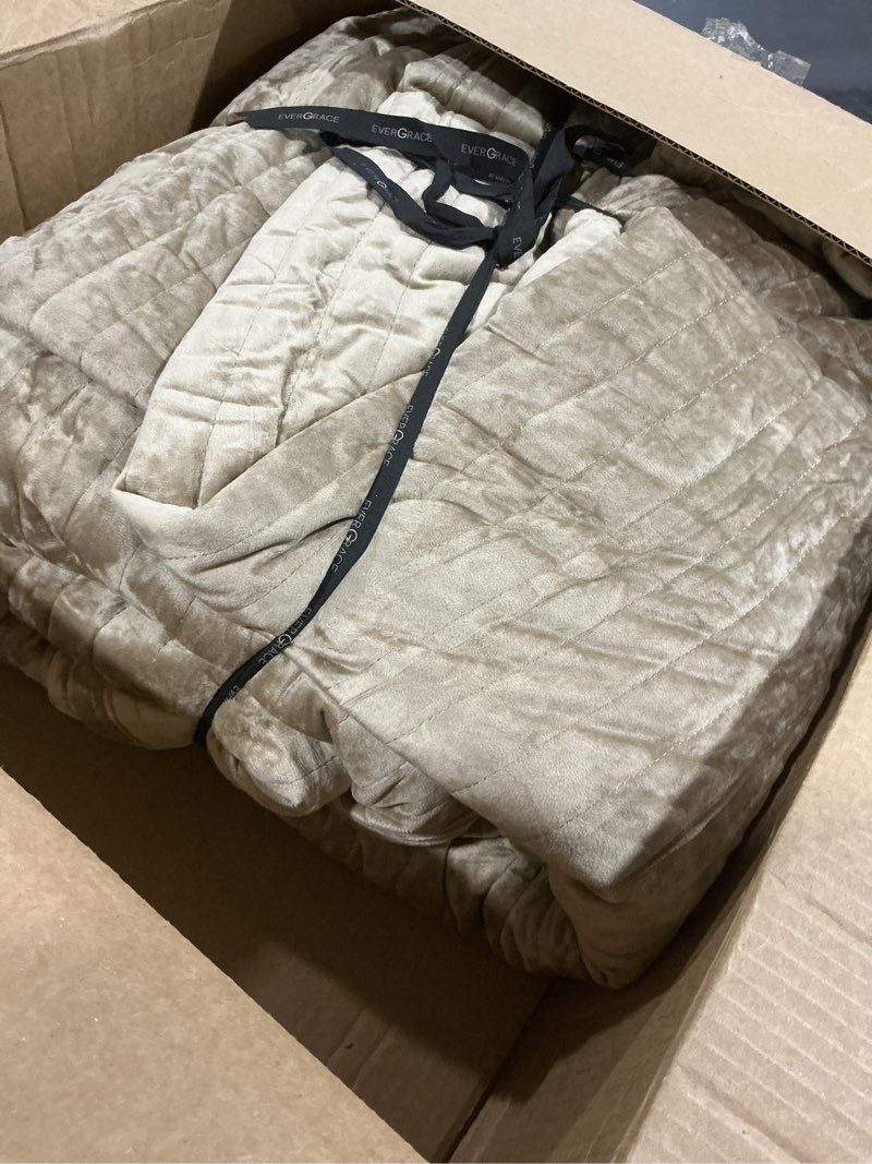 Condition photo showing As Is for evergrace velvet quilt set king size, luxurious soft striped channel bedding set, lightweight velvet comforter for all season, oversized bedspread coverlet with 2 matching shams, mocha brown king (104" x 92") mocha brown