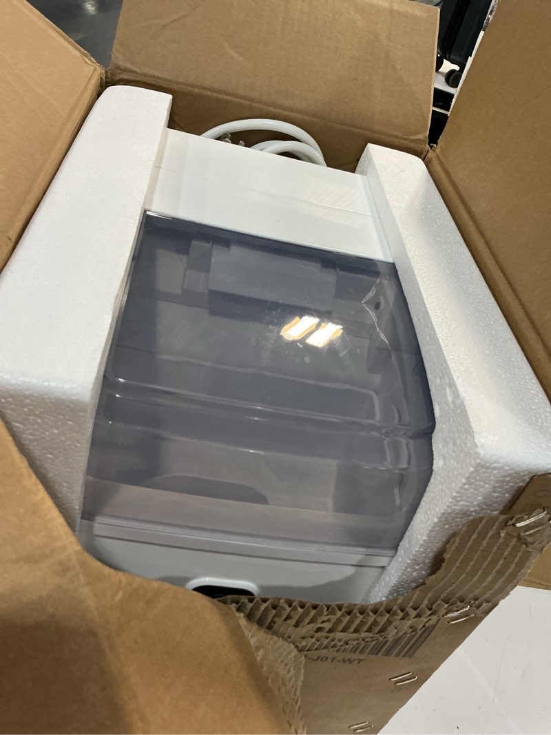 Condition photo showing As Is for nugget ice maker countertop, portable ice makers machine with removable basket and scoop, self-cleaning, quiet, 6-min ready, 24lbs in 24hrs, visible, for home, party, rv, camping, white white 13.78" * 10.4" * 14.7"