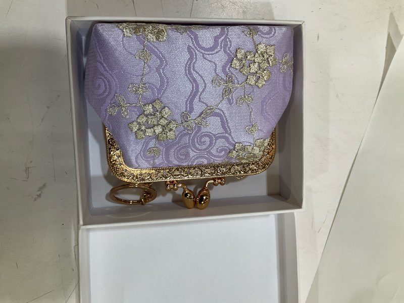 Condition photo showing Good Condition for vintage kiss lock coin purse keychain buckle wallet for women(purple)