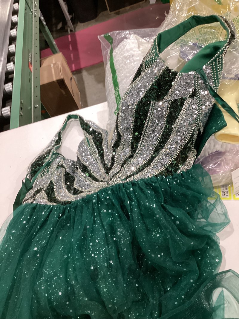 Green and silver prom dress with bedazzle chest SIZE 10 