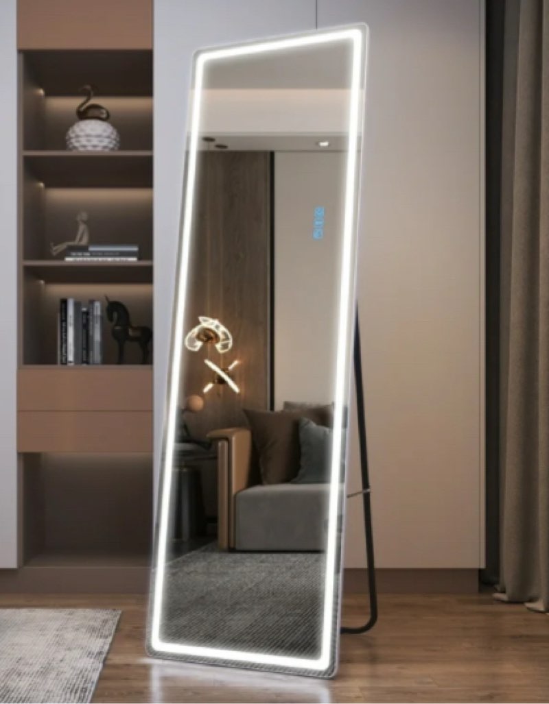 Full Length Mirror With RGB LED Light Floor Mirror Wall-Mounted, White