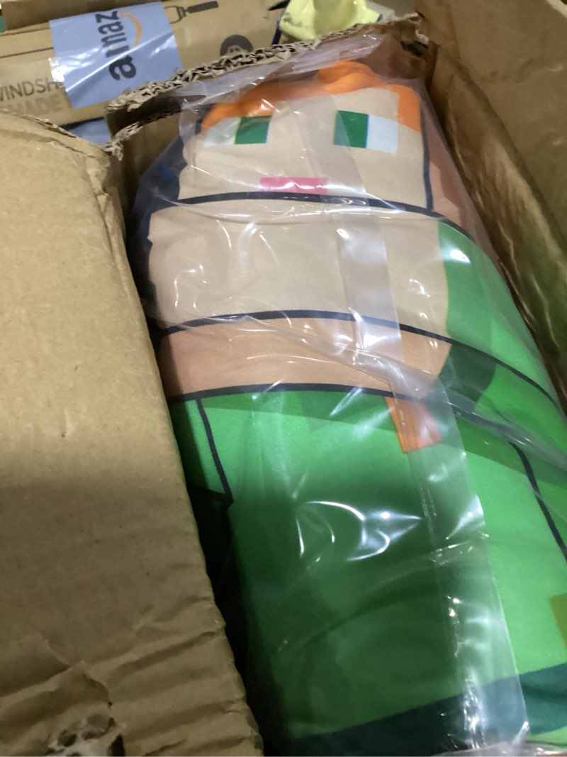 Condition photo showing As Is for jay franco minecraft twin comforter set - 5 piece bedding includes sheet set & pillow covers - super soft kids bedding features creeper & zombie blue - minecraft twin