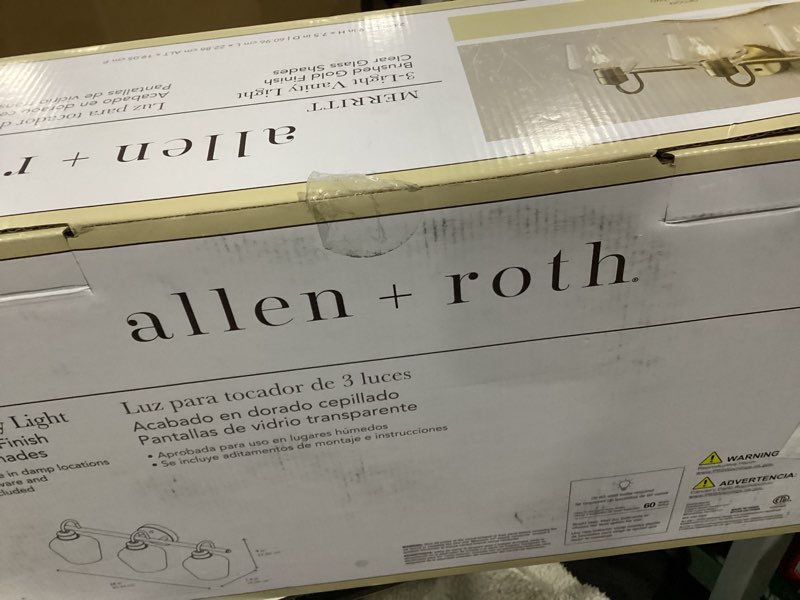 Condition photo showing Good Condition for allen + roth Merritt 24-in 3 Light Brushed Gold Modern/contemporary Bathroom Vanity light
