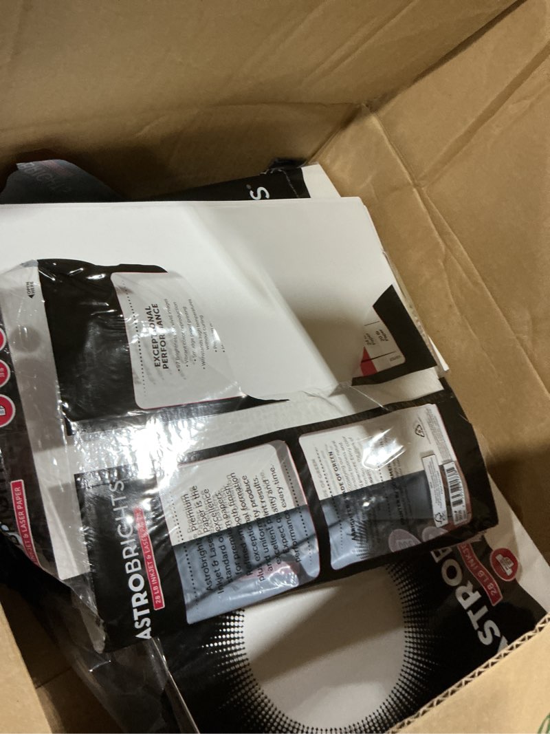 Condition photo showing As Is for astrobrights® printer & copy paper, 8.5" x 11", 28lb/105gsm, 97 brightness, white, 5 reams of 300 sheets per ream, 1,500 sheets per carton (91738-01)