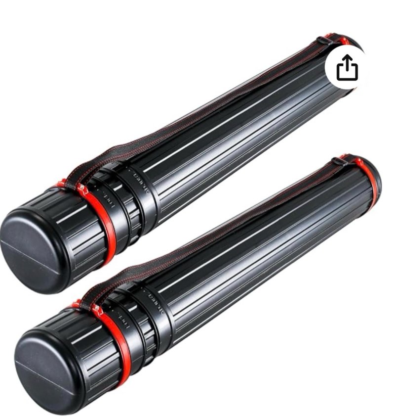 us art supply black telescoping drafting tube - outside diameter: 3-1/4\", inside diameter: 2-7/8\" inch, length: 25 to 42-1/2 inches, 2 pack