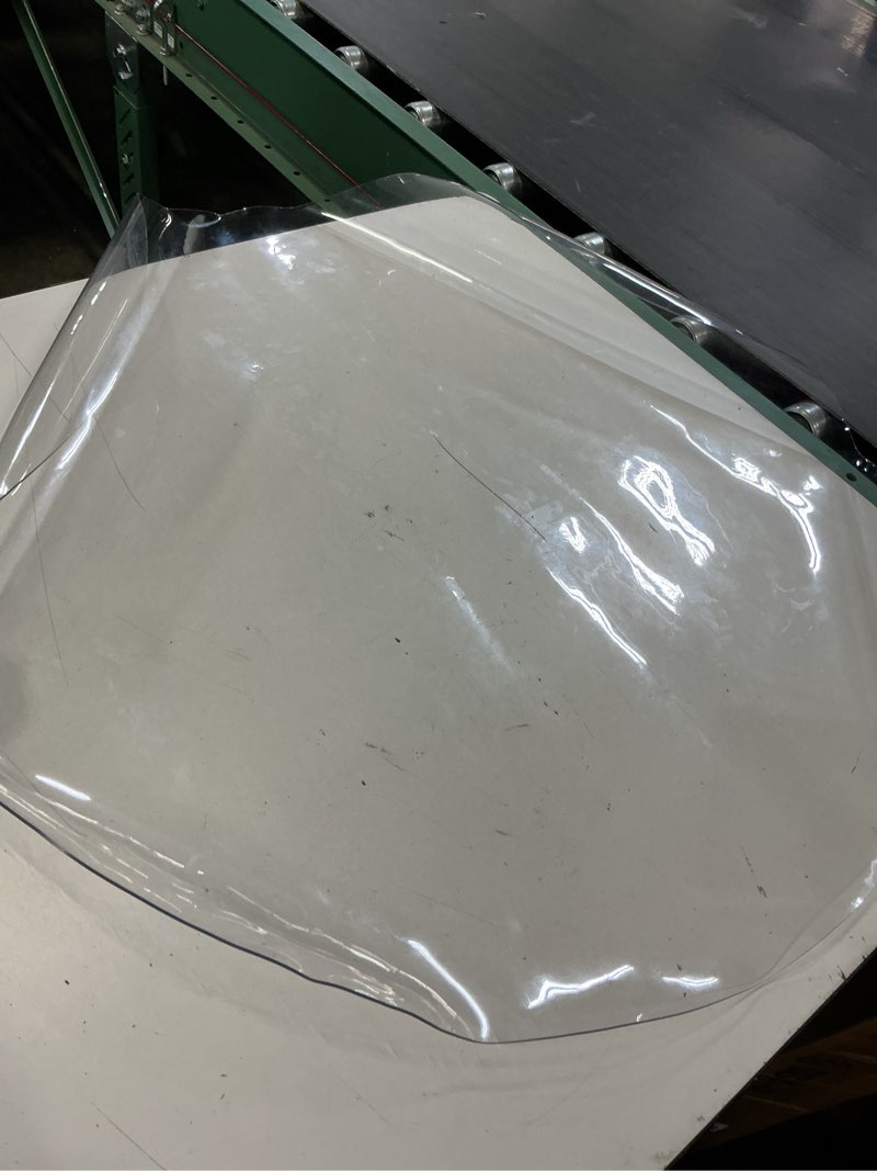 Condition photo showing As Is for clear round table cover protector 30 inch, 1.5mm transparent plastic table protector waterproof, anti-scratch clear desk mat for office desktop dresser dining table, fda compliant clear 1.5mm round 30'' x 30''