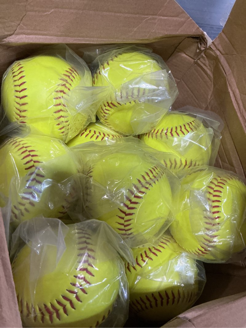 Condition photo showing Good Condition for lewtemi 24 pack yellow practice softballs official size and weight slowpitch softball sports unmarked leather covered youth fastpitch softball ball training ball for games practice