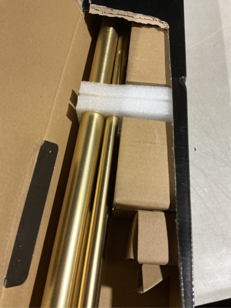 Condition photo showing Good Condition for double curtain rod set:1-1/8 inch diameter luxury gold curtain rods, 72-144 inches adjustable drapery rod with clear gold foiled finials for 1 pack 72-144'' gold