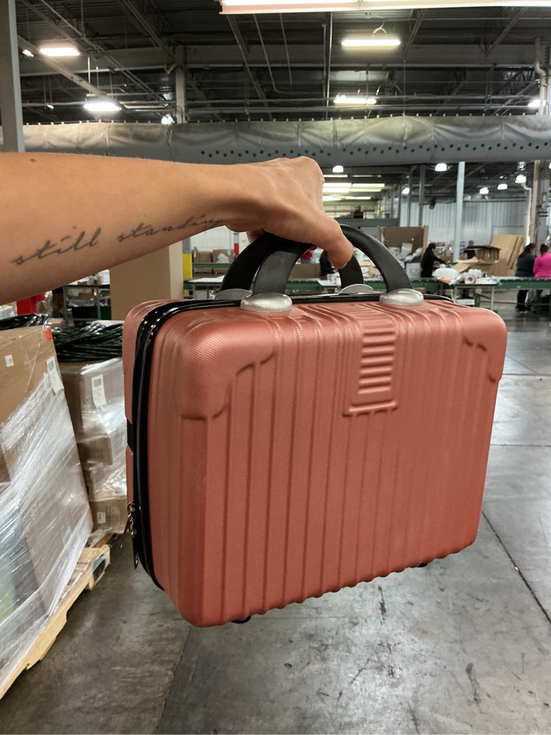 Condition photo showing As Is for luggage waterproof trolley case with hidden hooks spinner luggage cosmetic case 2 bag set (20 in. x 14 in.) rose gold  (incomplete small bag only)
