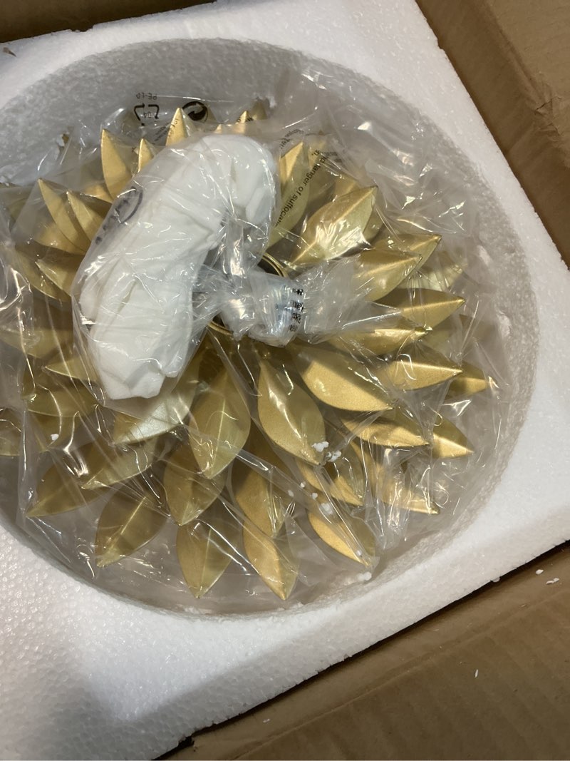 Condition photo showing Good Condition for tochic vintage wall sconces set of two, modern farmhouse gold metal leaf wall mounted light dimmable, indoor wall lamp for bedroom, living room, bathroom vanity, hallway, stairway 11.02"