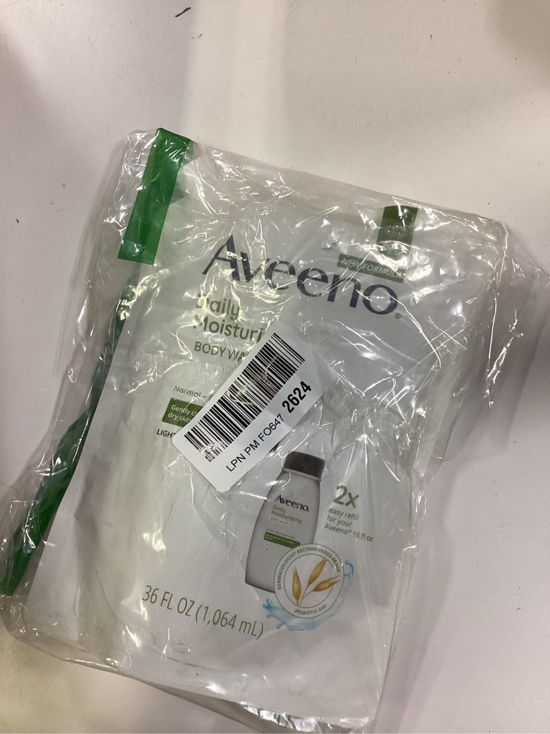 Condition photo showing New/Like New for Aveeno Daily Moisturizing Body Wash for Sensitive Skin + Prebiotic Oat, Gently Cleanses, Nourishes & Feels Moisturizing Dry Skin, Light Fragrance, Refill Pouch, 36 fl. oz Body Wash 36 Fl Oz (Pack of 1)