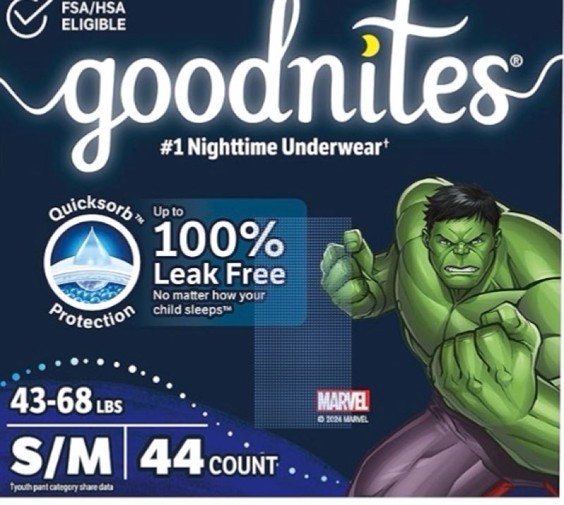 Goodnites Boys' Nighttime Bedwetting Underwear, Size S/M (43-68 lbs), 44 Ct (2 Packs of 22), Packagi