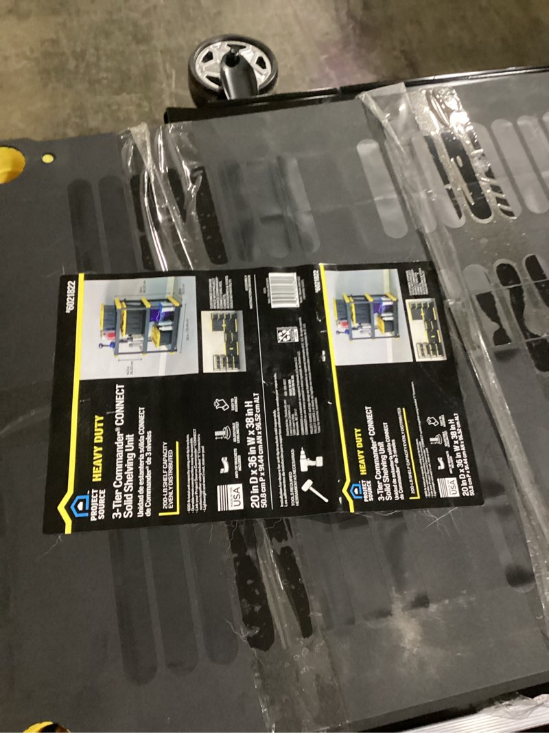 Condition photo showing Good Condition for project source commander 3 -tier heavy duty black plastic utility shelving unit ( 36-in w x 20-in d x 38-in h )