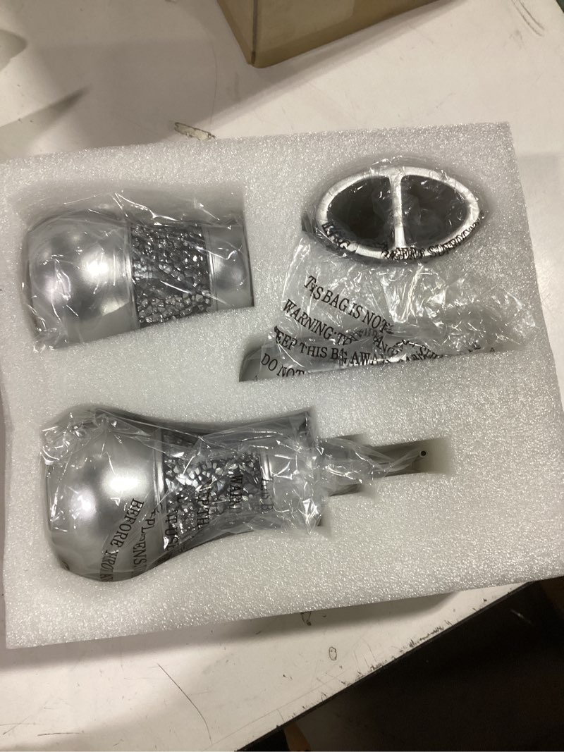 Condition photo showing As Is for creative scents crackled glass silver bathroom accessory set – 4-piece vanity set includes: lotion soap dispenser, toothbrush holder, tumbler, and soap dish