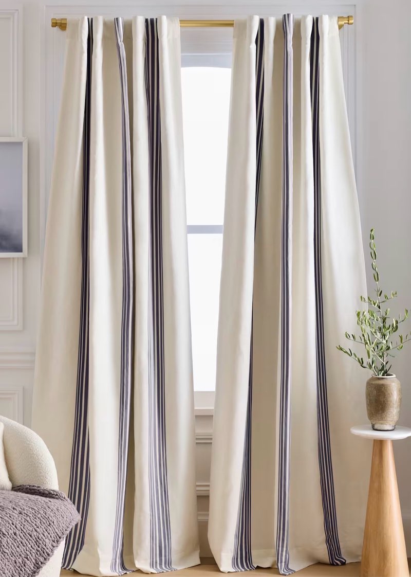 coastal stripe linen cotton room darkening curtain, 48”x84”, 1 panel only