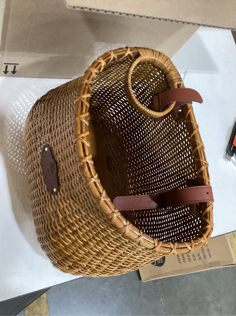Condition photo showing Good Condition for tote & kari bike basket for women beach cruiser or scooter the original wicker bicycle baskets with built in cup holder for front handlebar-classic vintage style handmade