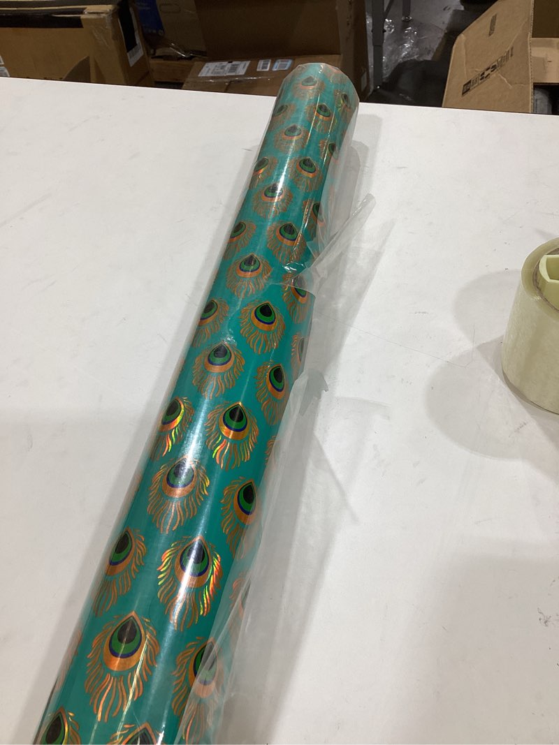 Condition photo showing Good Condition for WRAPAHOLIC 30 Inch Jumbo Reversible Peacock Christmas Wrapping Paper - 30 Inch x 100 Feet Jumbo Roll Peacock Feather Wrapping Paper with Metallic Foil Shine for Christmas, Birthday, Holiday
