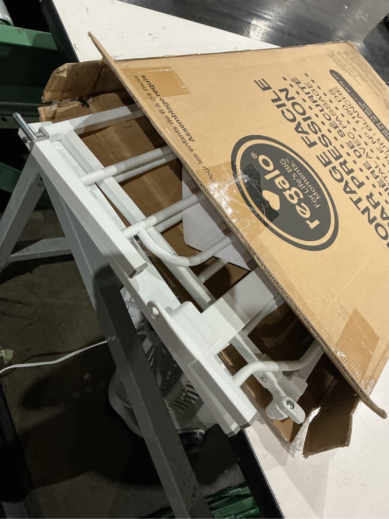 Condition photo showing Good Condition for regalo safety 29-38.5" baby gate for doorways & bottom of stairs, pressure mounted baby gate with door for babies, toddlers & pets, tested & safe for 30 years, american designed, american owned, white white 29-38.5"w x 30"h
