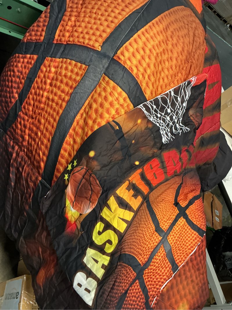 Condition photo showing As Is for sports basketball printed quilts bedding twin 3pcs ball sports gaming basketball court quilt bed set basketball soft bedspread coverlet with 2 pillowcases for kid boy girl teen adult bed decor d-basketball1 twin