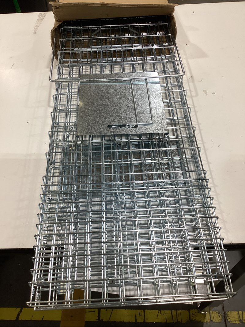 Condition photo showing Good Condition for live animal trap cage with cover, cat trap for stray cats 32 inch heavy duty folding skunk traps with real door for raccoons, opossums, groundhogs, skunks, feral cats, squirrels-(32 x 10 x 12 inches) trap+black cover