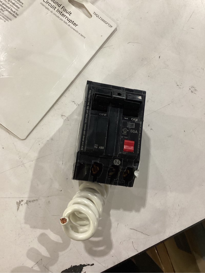 Condition photo showing As Is for abb q-line® thql2160gft2p 60a circuit breaker • 60 amp double pole ground fault breaker with self-test • 2-pole ground fault circuit interrupter • electrical safety switch