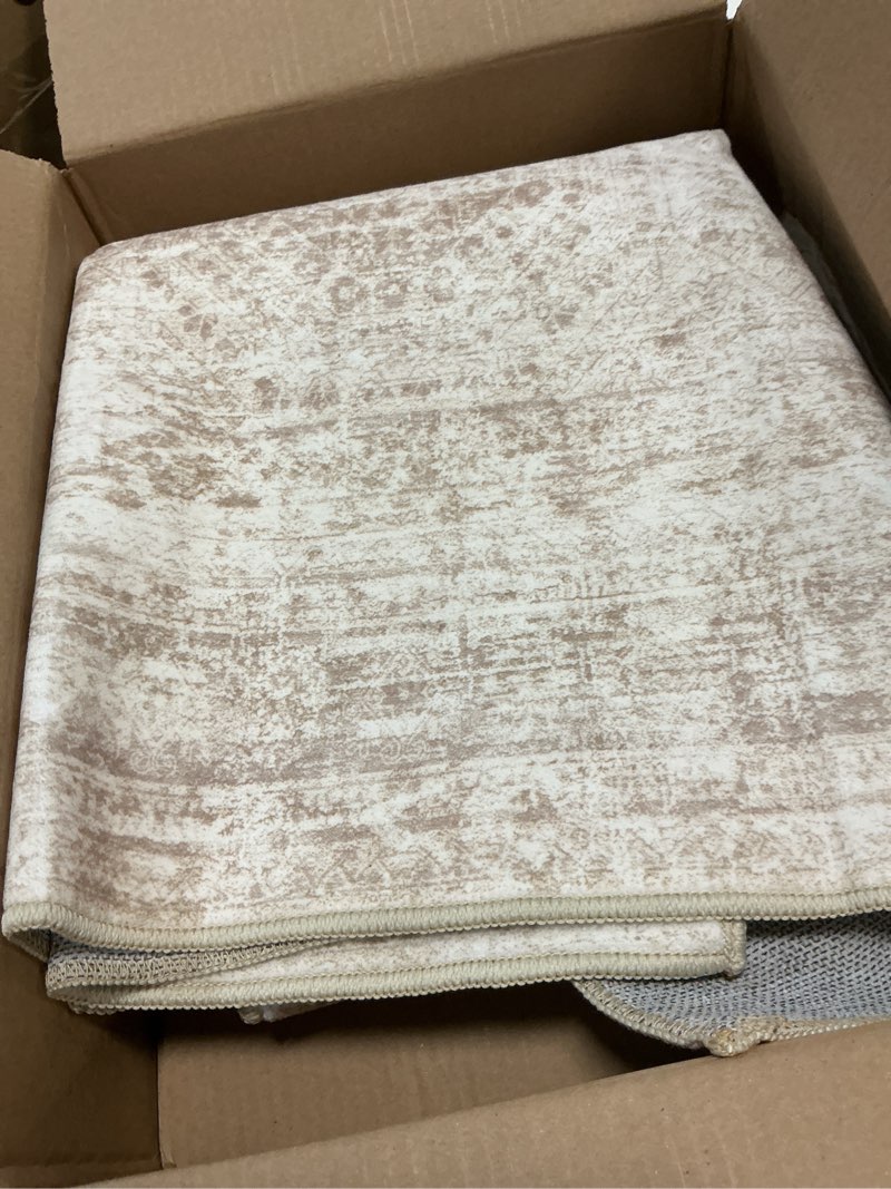 Condition photo showing Good Condition for 3x5 Rug, Small Area Rug for Kitchen, Entryway, Machine Washable Non-Slip Throw Rug, Vintage Carpet for Nursery Coffee Table Beige Beige 3' x 5' (Rectangular)