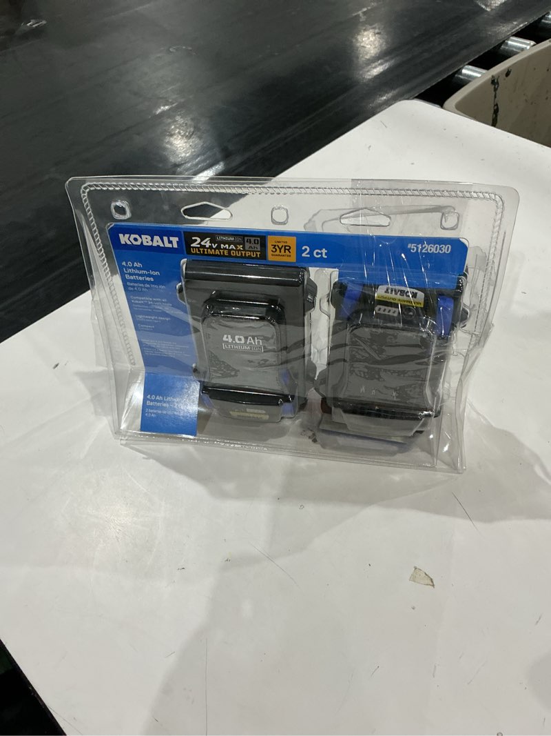 Condition photo showing As Is for kobalt 24-v 2-pack lithium-ion battery (4 ah)