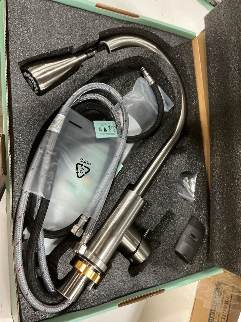 Condition photo showing Good Condition for forious kitchen faucets with pull down sprayer, brushed nickel, high arc single handle classic stainless steel sink faucet 1 or 3 hole, suitable for farmhouse camper laundry rv bar stainless steel classic