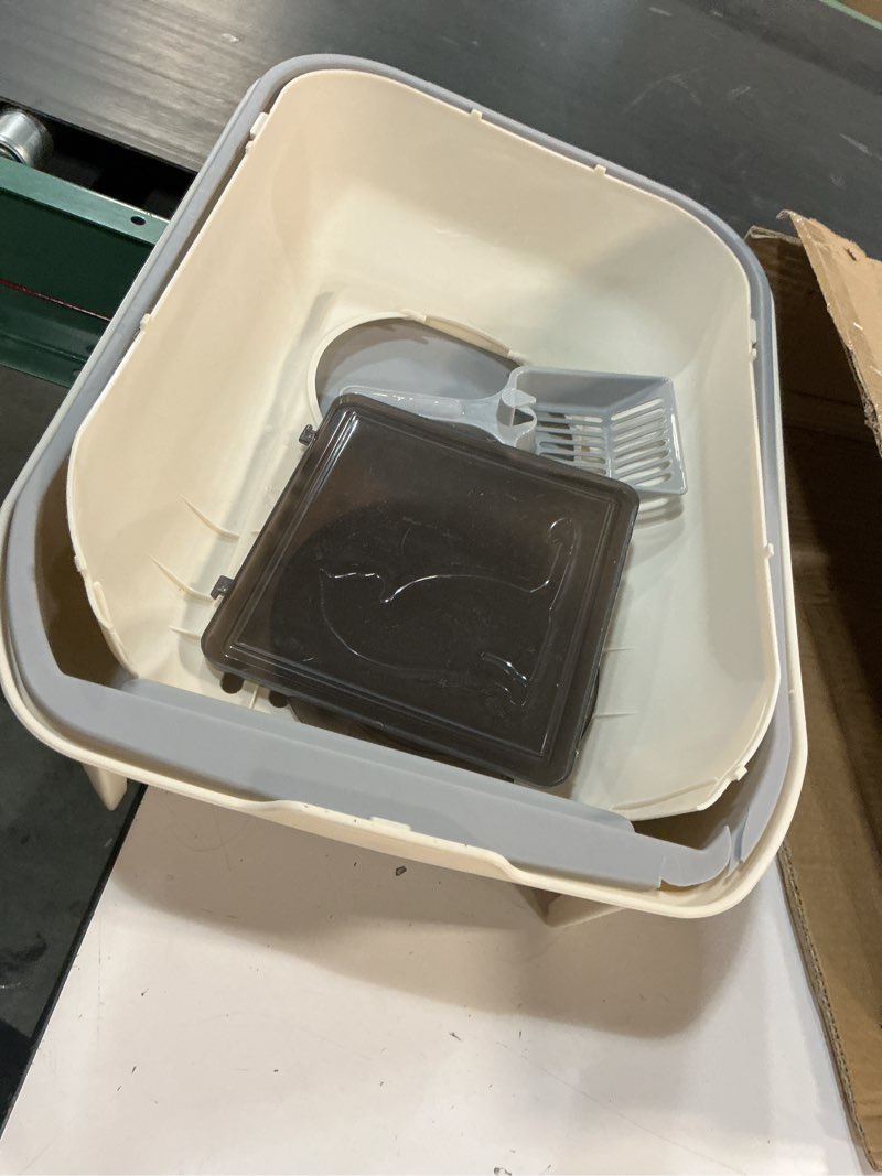 Condition photo showing As Is for 12l semi enclosed large cat litter box with delivery shovel easy clean toilet