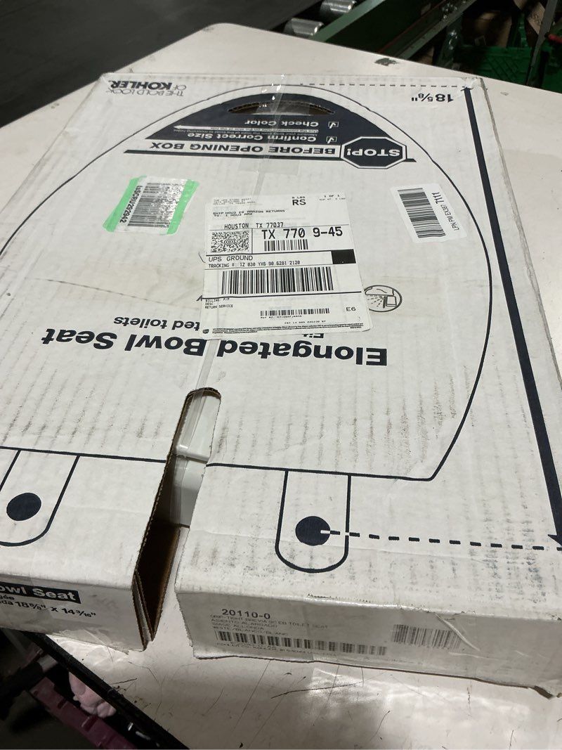 Condition photo showing New/Like New for kohler 20110-0 brevia, slow close toilet seat, elongated toilet seat, grip-tight bumpers quick-attach hardware, white white elongated quiet-close