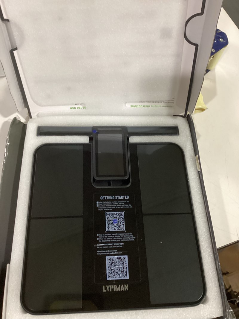 Condition photo showing Good Condition for smart scale for body weight and fat,bmi,muscle mass 56 body composition measurement,7 electrodes digital bathroom scale,with 5.25-inch va color screen on retractable handle,485lbs
