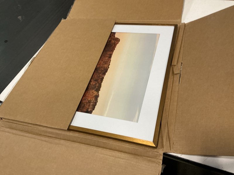 Condition photo showing Good Condition for haus and hues black oak wood 20x20 picture frame matted to 16x16 - square frame with plexiglass, contemporary frame for wall display (20x20 in, black, set of 1) set of 01 black oak 20x20 in