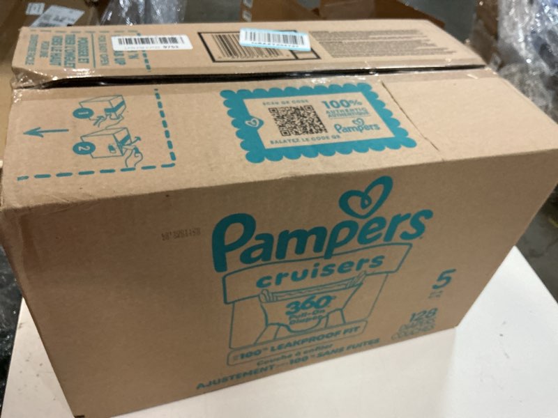Condition photo showing New/Like New for Pampers Diapers - Cruisers 360 - Size 5, 128 Count, Babyproof up to 100% Leakproof Pull-On Diaper Size 5 128