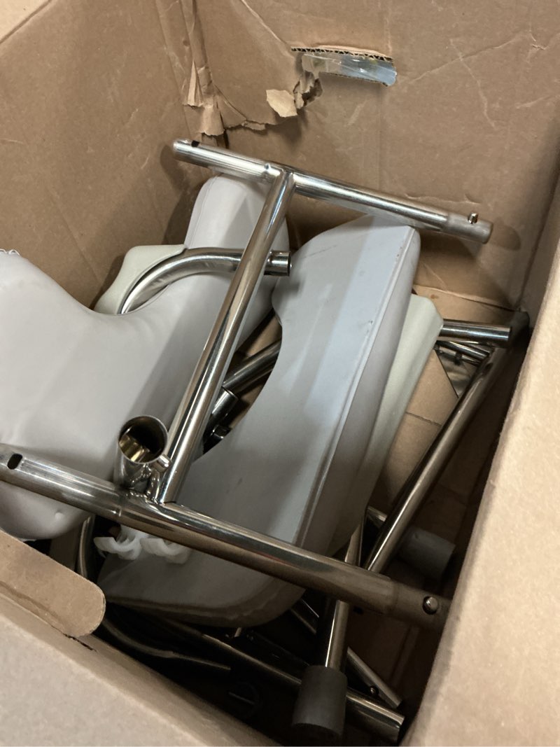 Condition photo showing As Is for ultimate raised toilet seat with handles, padded, armrests, adjustable height, premium elevated toilet seat for elderly bathroom safety with arms, standard and elongated toilets, gray