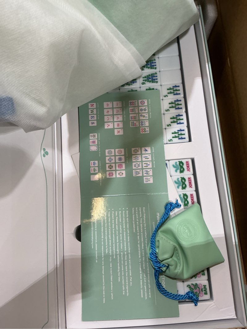 Condition photo showing New/Like New for american mahjong tile set, 160 green 4 layer mah jong gametiles with tile bag, gift-ready storage box, 4 dice with pouch, mahjong travel tiles set, western mah jongg, majong, majiang