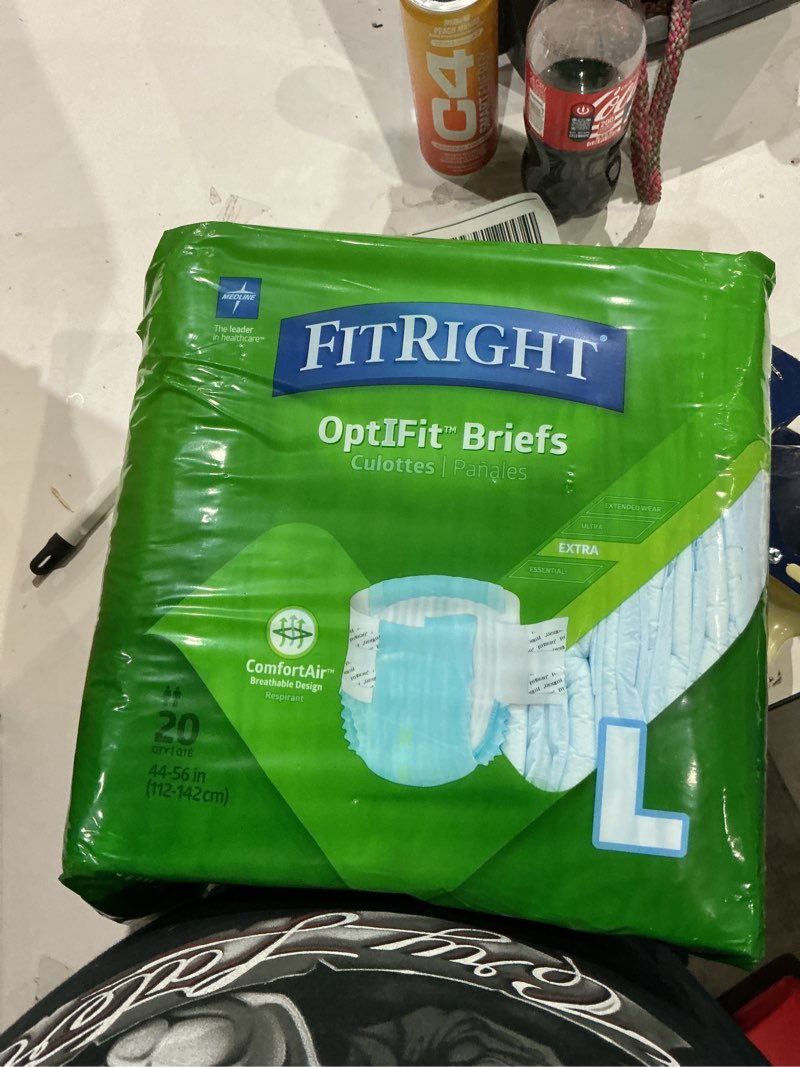 Condition photo showing New/Like New for fitright adult diapers, extra heavy absorbency, l (waist size 44in-56in), 20 count, optifit incontinence briefs for men and women, disposable, moisture wicking, leak protection,