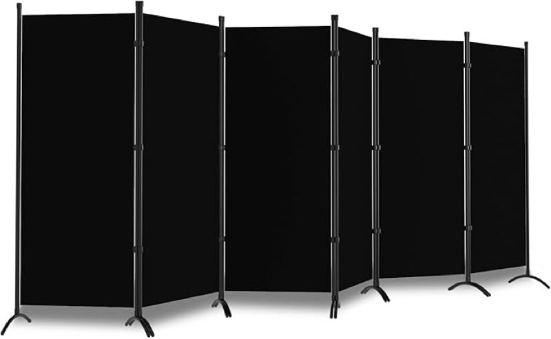 Room Divider, 6 Panel Room Dividers and Folding Privacy Screens, 6FT Partition Room Office Wall Divider for Separation 200" W Fabric, Portable Freestanding Room Divider Wall (Black)