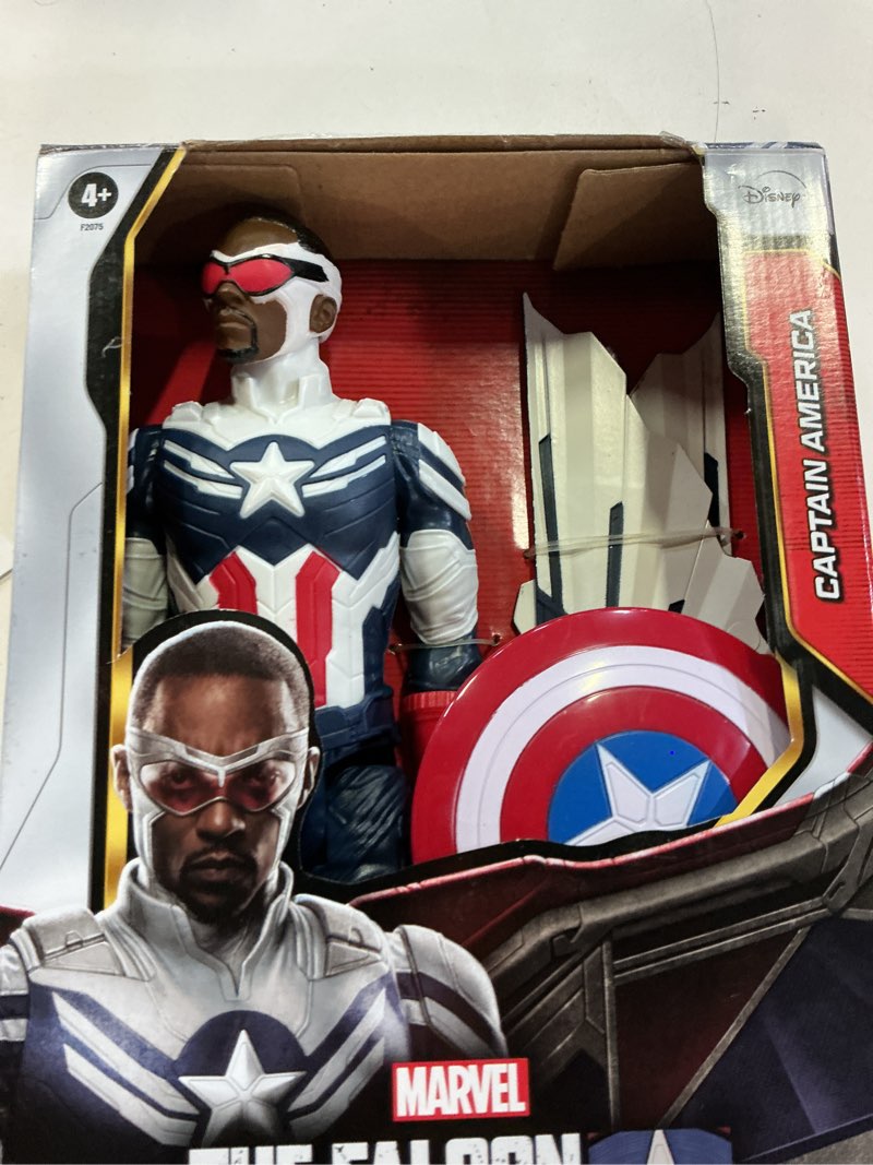 Condition photo showing New/Like New for marvel titan hero series avengers captain america action figure, 12-inch toy, includes wings, for kids ages 4 and up cinematic