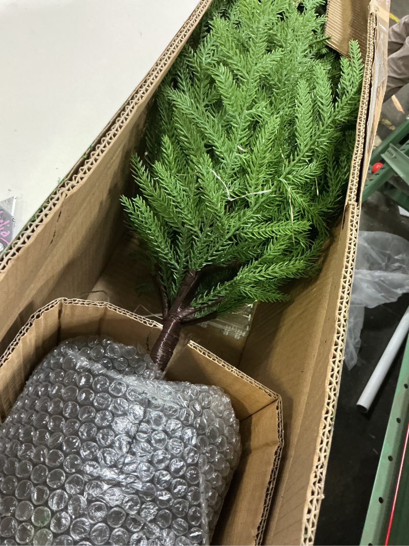 Condition photo showing Good Condition for 4FT Pre-Lit Artificial Norfolk Pine Christmas Tree – Realistic Potted Tree with 100 LED Lights & 8-Function Battery Box, Pre-Assembled Faux Holiday Décor for Indoor Use