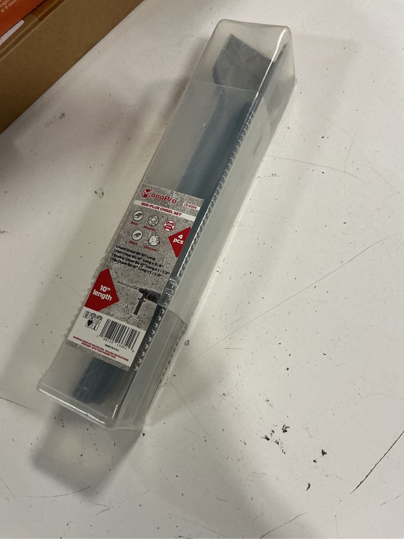Condition photo showing New/Like New for apacali 4 piece sds max chisel bit set, 11 inch rotary hammer chisel bits for concrete, masonry, tile removal and demolition, includes point, flat and wide chisels