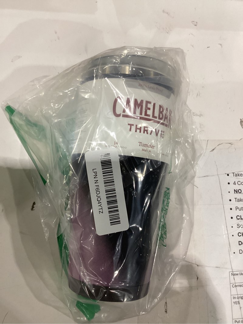 Condition photo showing Good Condition for camelbak thrive insulated stainless steel tumbler with leak resistant lid, vacuum insulated design for everyday use and travel 20 ounces lavendar dawn
