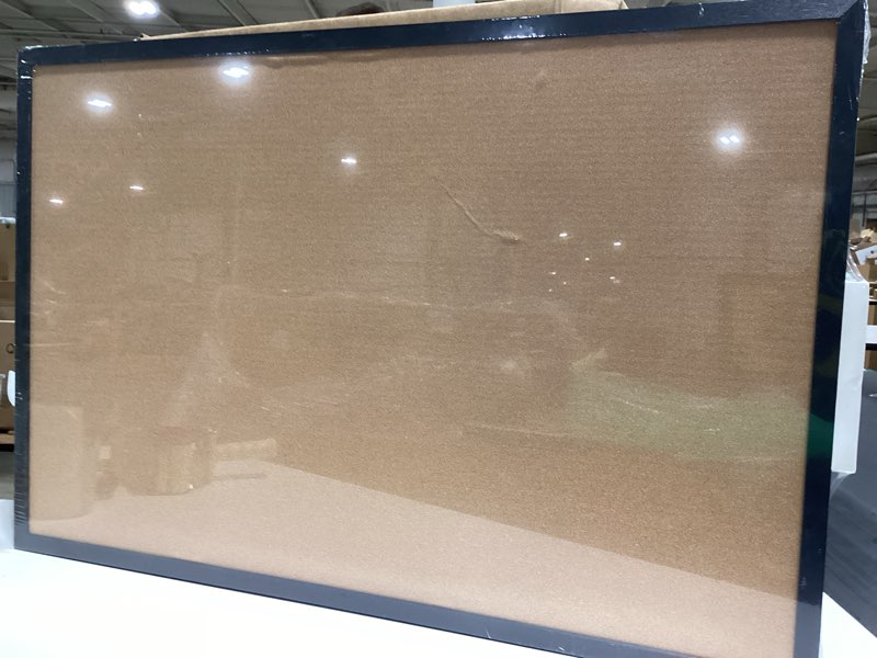 Condition photo showing New/Like New for OWLKELA 24'' x 36'' Cork Board Bulletin Board, Black Framed Corkboard, Black Oak Frame Corkboard, Vision Board and Decorative Hanging Pin Board 24" x 36"