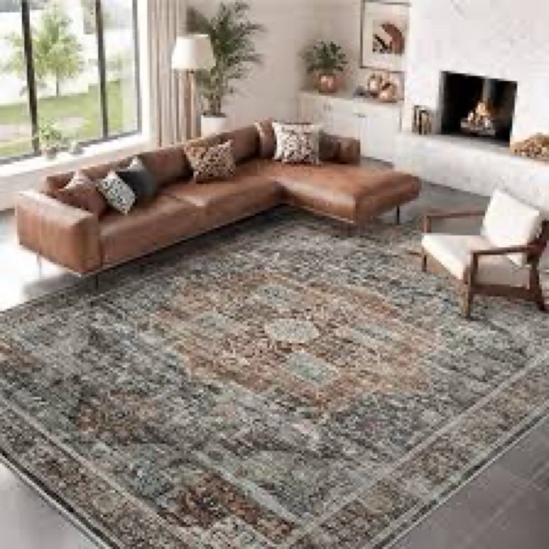 roxstand 8x10 area rugs for living room, vintage washable rug with non-slip backing, stain resistant