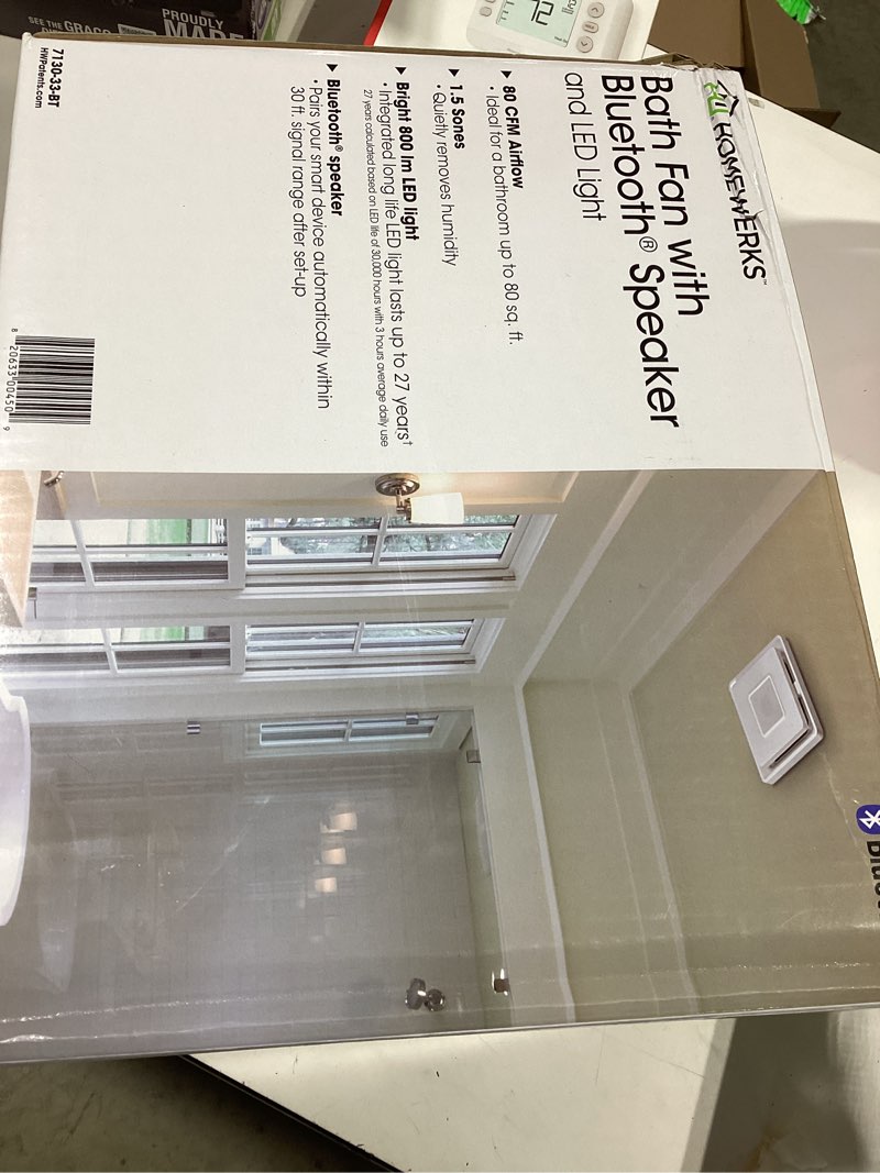 Condition photo showing Good Condition for Home NetWerks 80 CFM 1.5 Sones Bathroom Exhaust Fan with Bluetooth Speaker and Light