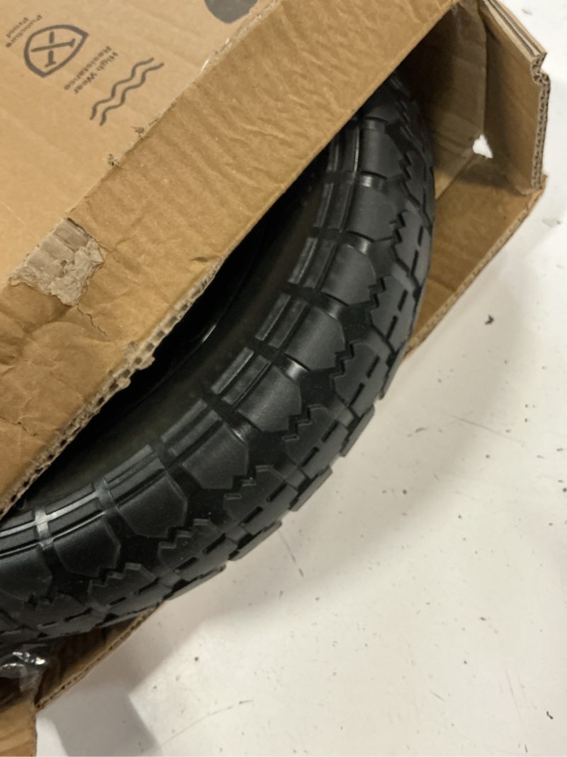 Condition photo showing Good Condition for 4.80/4.00-8 flat-free wheelbarrow tire and wheel, 14.5" solid replacement tire for gardening & yard work, 3" centered hub, compatible with 5/8" & 3/4" bearings, black (1 pack)