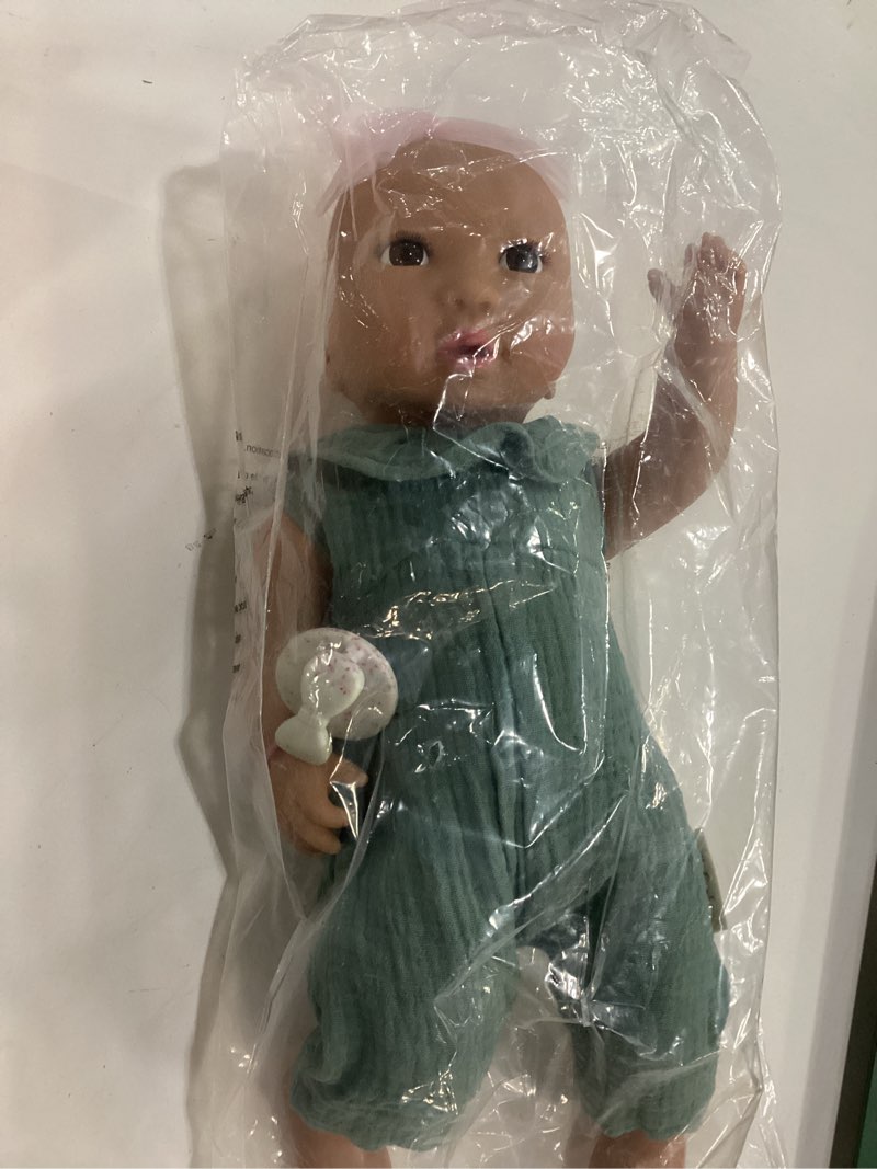 Condition photo showing Good Condition for LullaBaby – 14-Inch Realistic Baby Doll – Blue Eyes, Fair Skintone & Soft Huggable Body – Green Jumper Outfit with Bow Headband – Removable Clothes – Pretend Play Toy for Kids Ages 2+