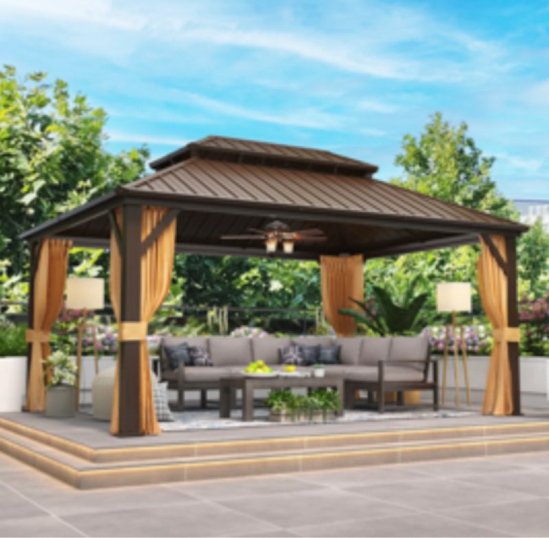 (Incomplete box 4 of 4) 12 Ft. x 16 Ft. Aluminum Patio Gazebo, Hardtop Gazebo with Galvanized Steel Roof and Aluminum Frame