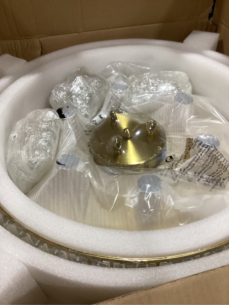 Condition photo showing Good Condition for yyjlx 6-light modern large crystal chandelier gold metal e26 semi flush mount round ceiling light fixture ceiling lamp farmhouse for dining room living room laundry room foyer kitchen bedroom