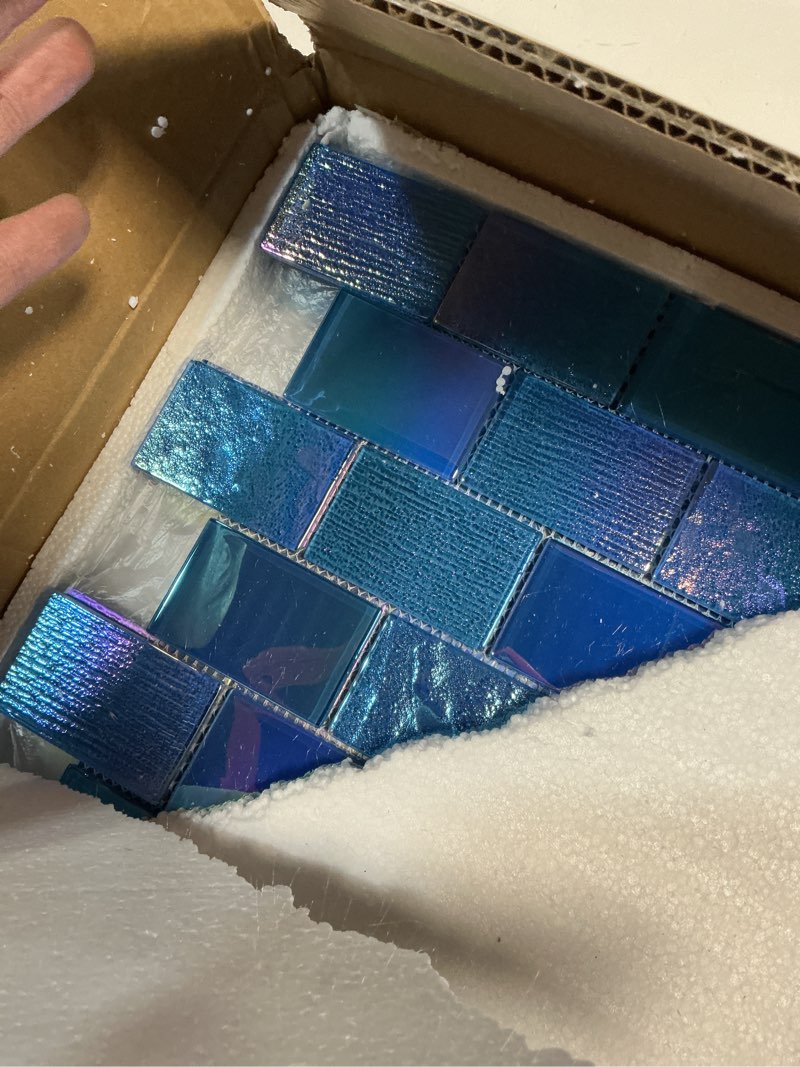 Condition photo showing New/Like New for Diflart Glass Mosaic Tiles, Iridescent Blue, 2x3 Inch Brick, Glass Linear Tile for Swimming Pool, Ki