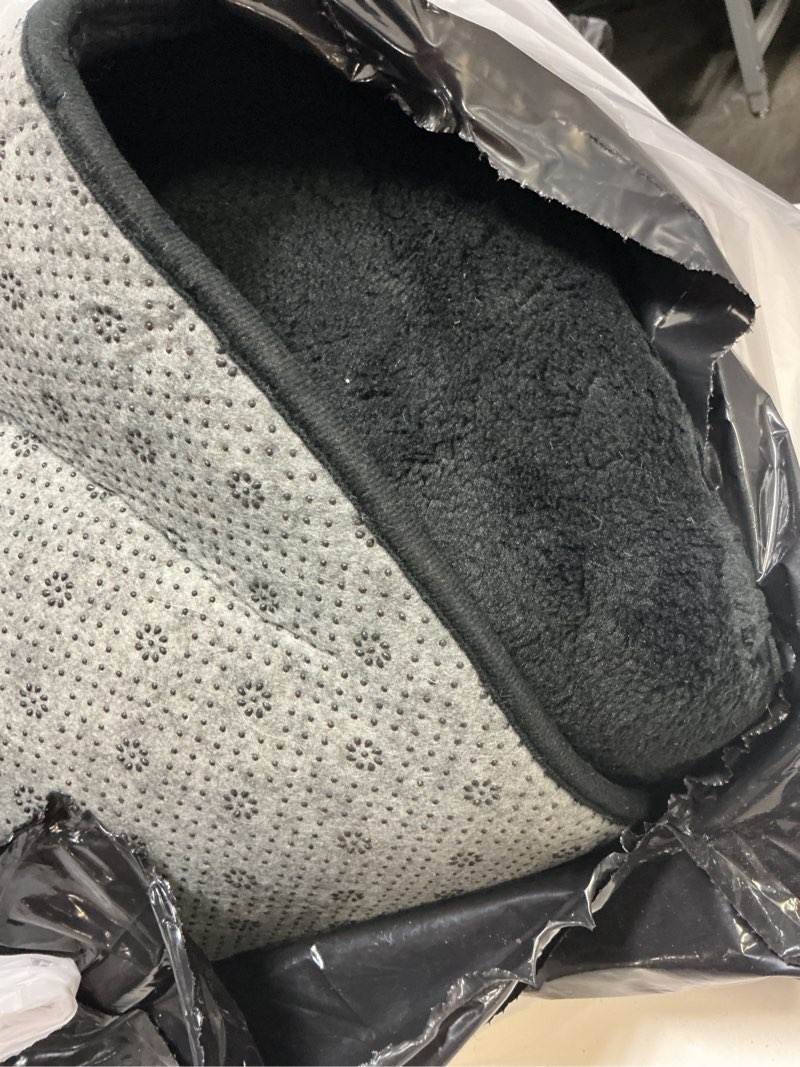 Condition photo showing As Is for baby play mat for floor,1.3\" thick elasti-foam 50\"×50\" playpen mat for tummy time,water repellent soft coral velvet for toddler,infant,kids,non-slip backing safe for crawling(dark black 50\"×50\"×1.3\"